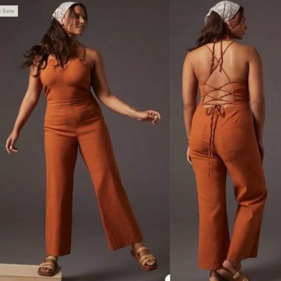 Anthropologie Maeve The Colette Strappy Jumpsuit Pantsuit NEW Plus Sz 22W Orange